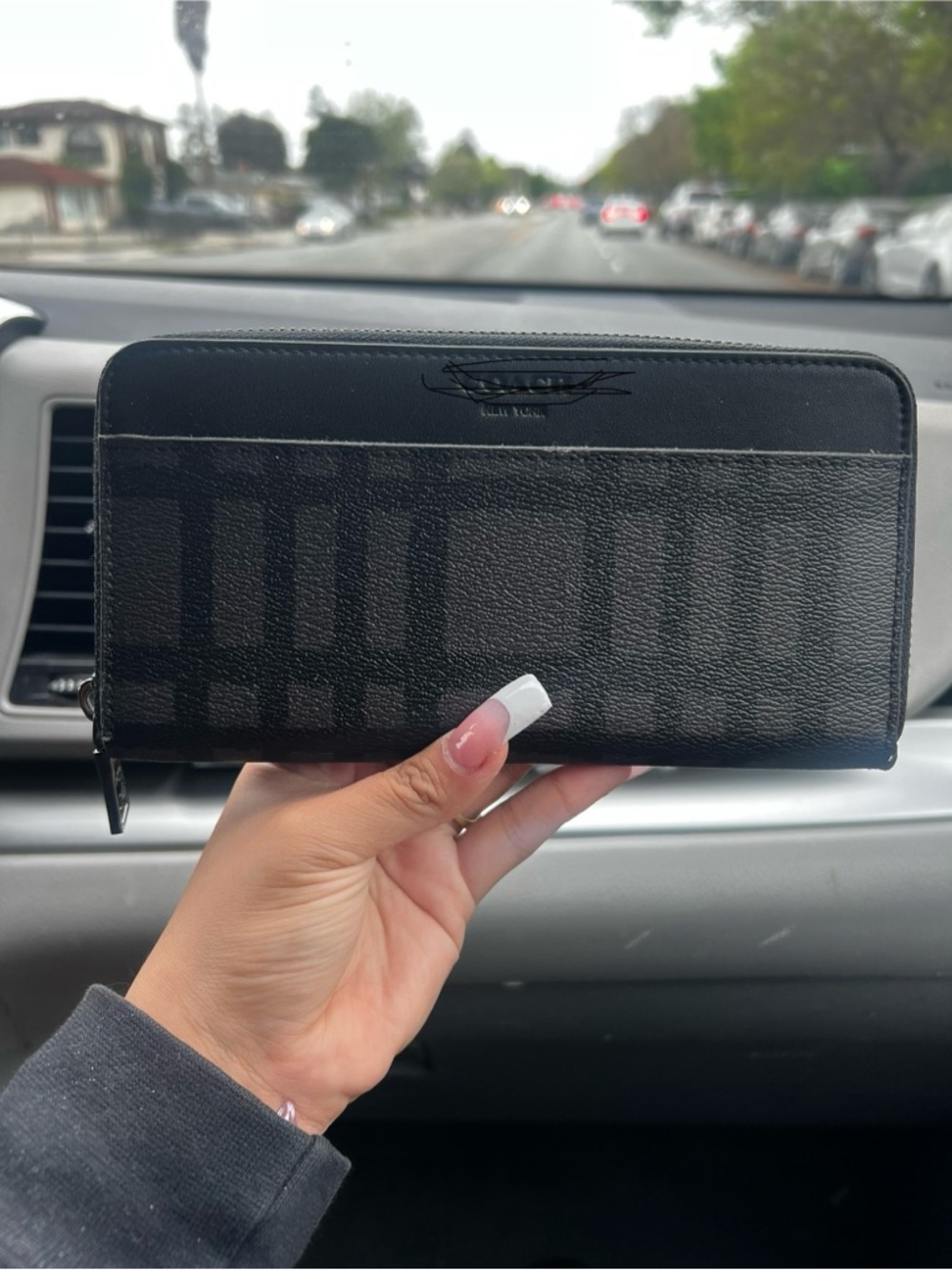 Coach Black Signature Zip-Around Wristlet Wallet
